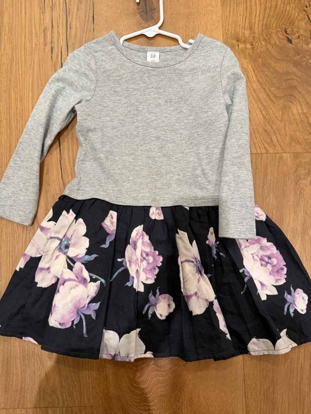 GAP Girls Gray Knit Top with Black & Lavender Floral Skirt Dress